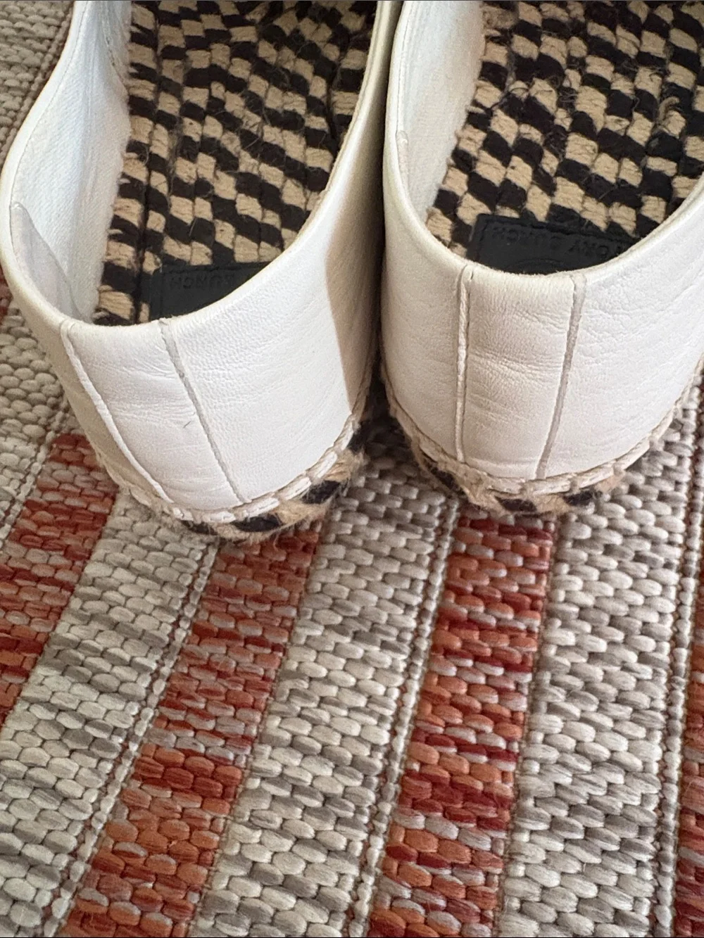 Tory Burch White Leather Espadrilles with Black Toe Cap